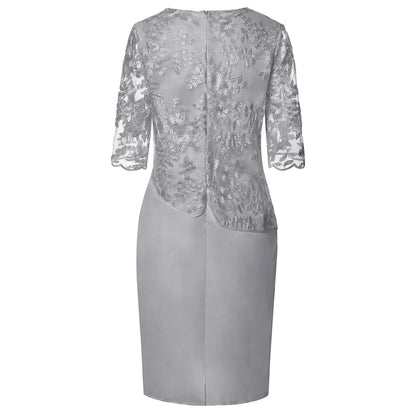 Damen Kleid | Rundhals Spitze Stil Midi
