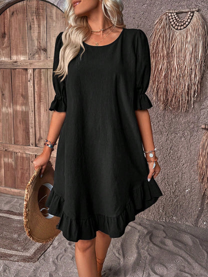 Damen Kleid | Rundhals Volant Saum