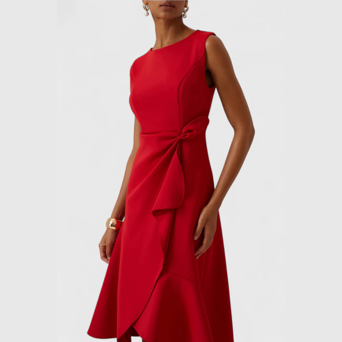 Damen Kleid | Ärmellos Drapiert Midi