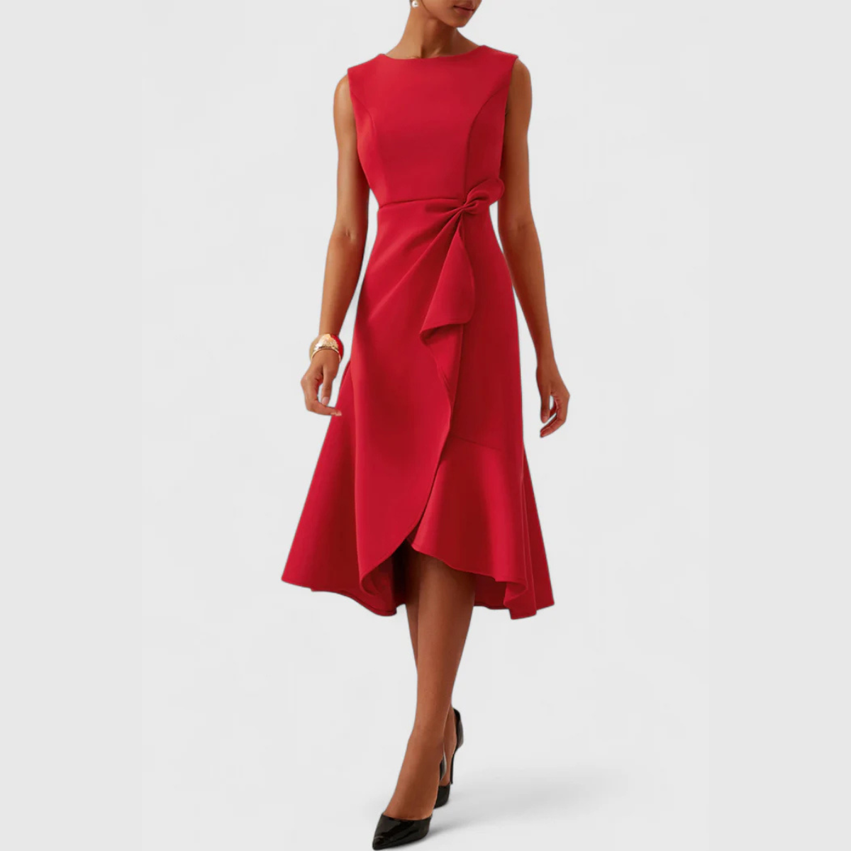 Damen Kleid | Ärmellos Drapiert Midi