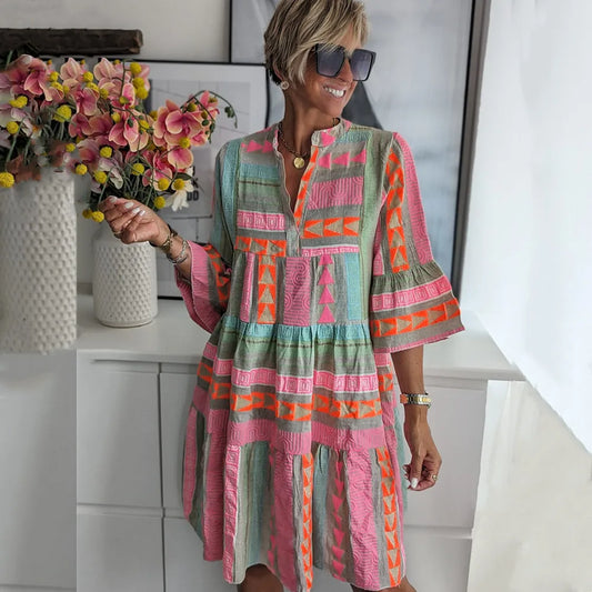 Damen Kleid | Boho Gemustert Locker
