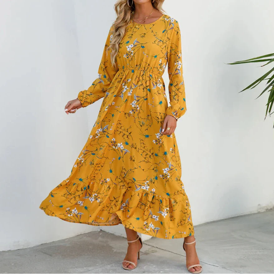 Damen Kleid | Blumenmuster Langarm Maxi