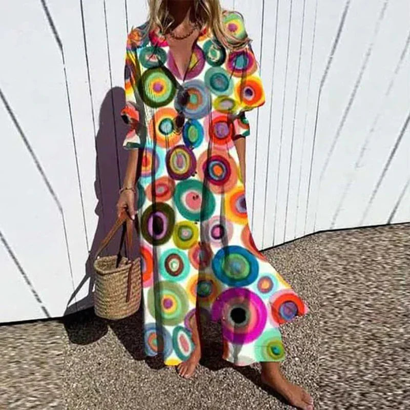 Damen Kleid | Print Knopfleiste Maxi