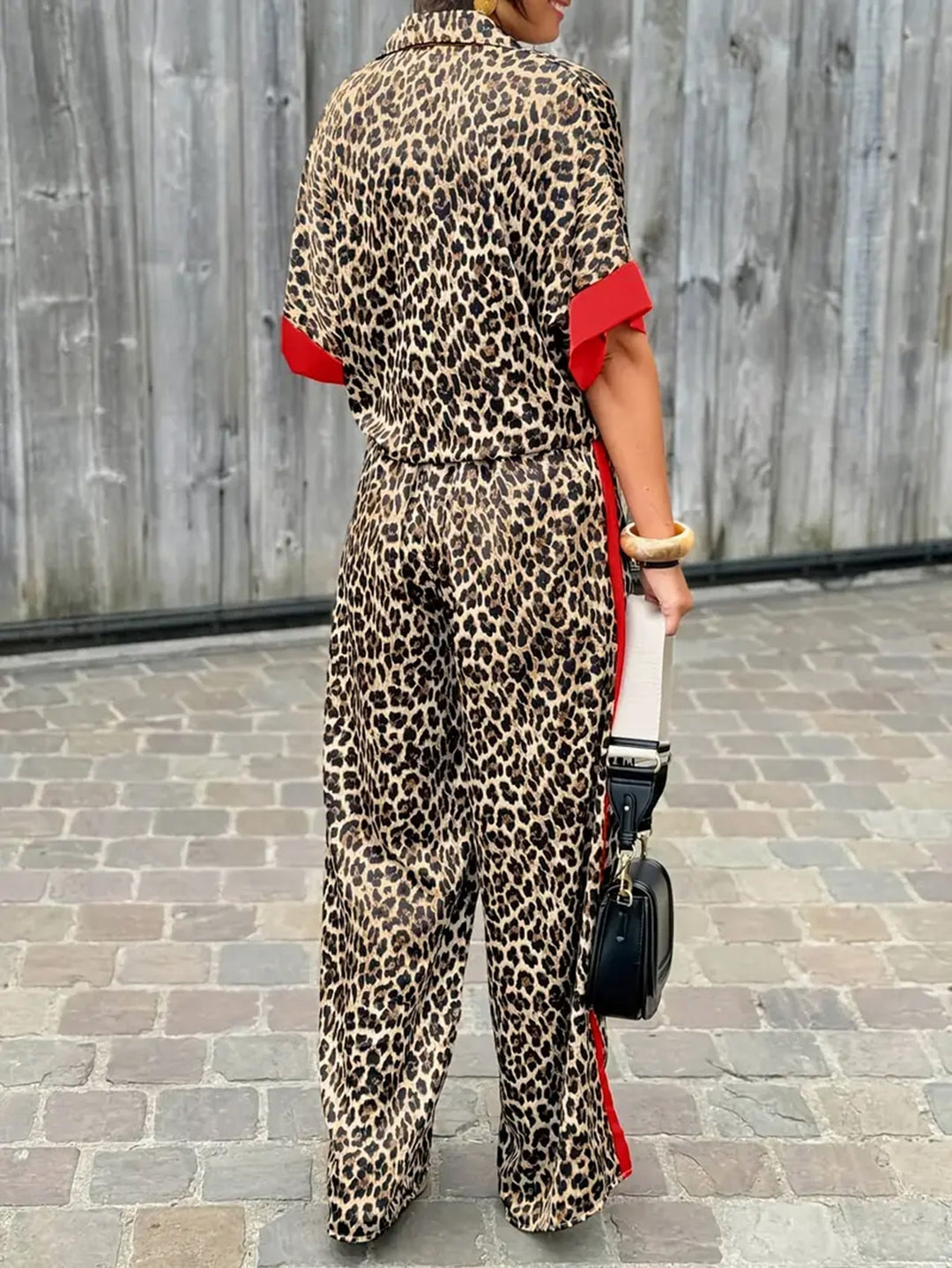 Damen Zweiteiler | Leopardenmuster Bluse und Hose