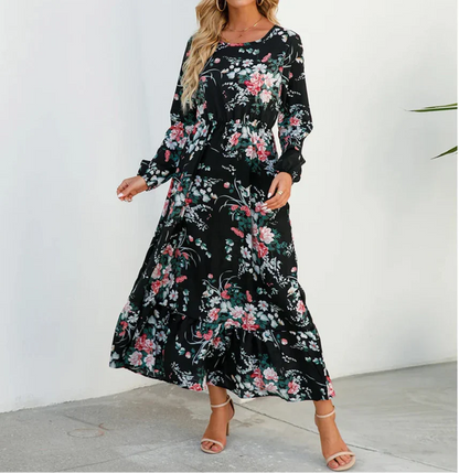 Damen Kleid | Blumenmuster Langarm Maxi