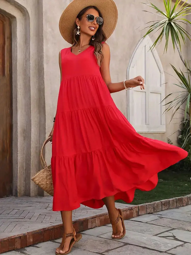 Damen Kleid | V-Ausschnitt Gestuft Midi