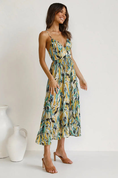 Damen Kleid | Spaghettiträger V-Ausschnitt Midi