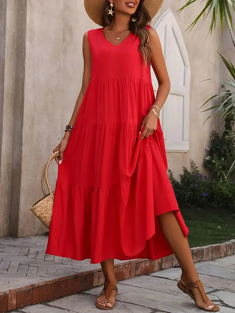 Damen Kleid | V-Ausschnitt Gestuft Midi