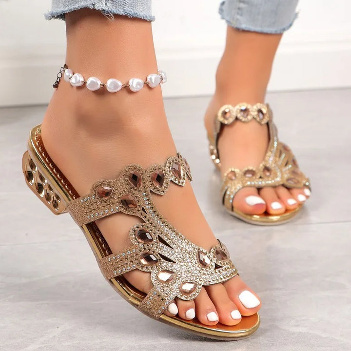 Damen Sandalen | Blockabsatz Zierdetails Offen