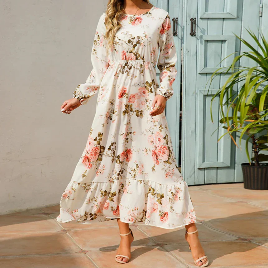 Damen Kleid | Blumenmuster Langarm Maxi