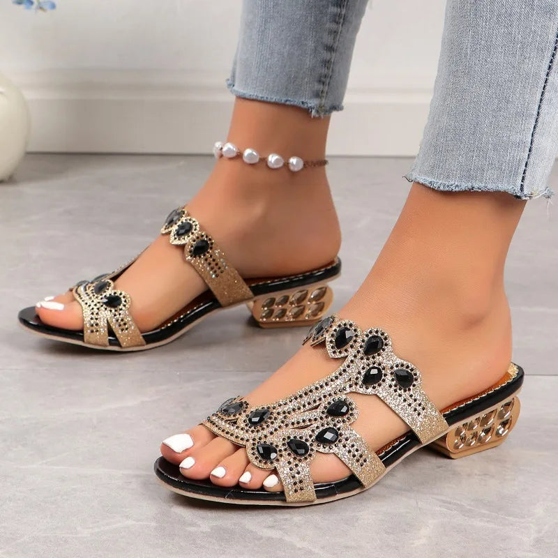 Damen Sandalen | Blockabsatz Zierdetails Offen