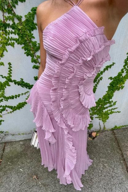 Damen Abendkleid | Halterneck Plissee Maxi