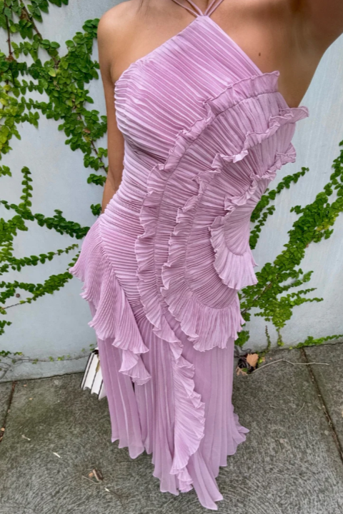 Damen Abendkleid | Halterneck Plissee Maxi