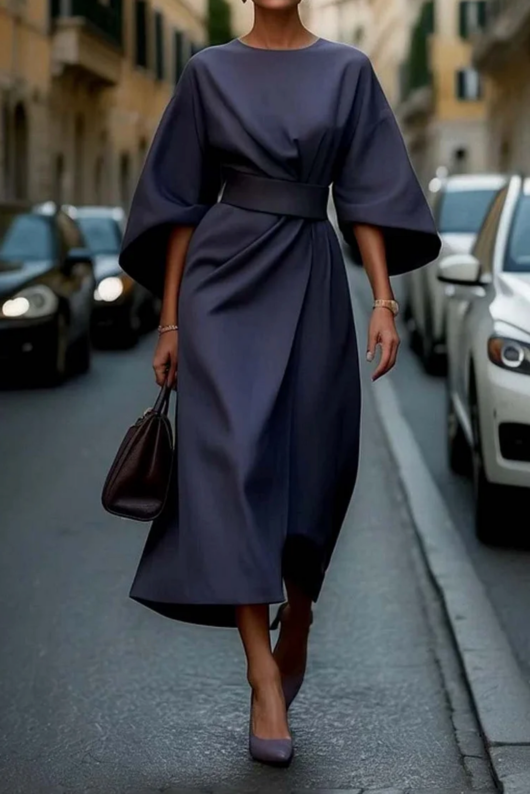 Damen Kleid | Gürtel Fledermausärmel