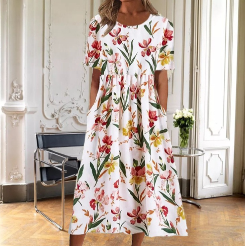 Damen Kleid | Lockeres Blumenmuster Kurzarm