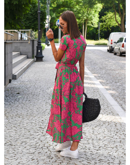 Damen Kleid | Blumenmuster Wickel Midi