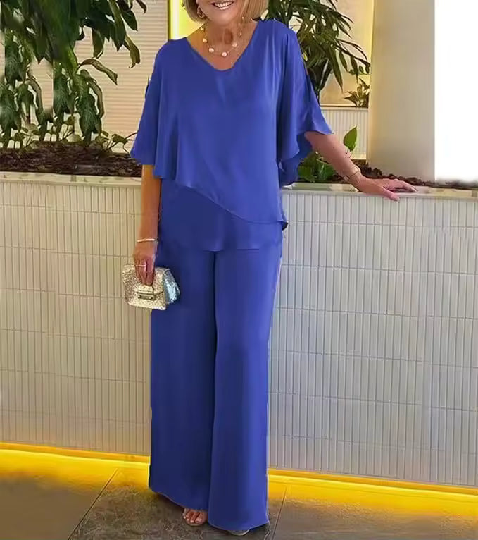 Damen Zweiteiler | V-Ausschnitt Bluse und Hose
