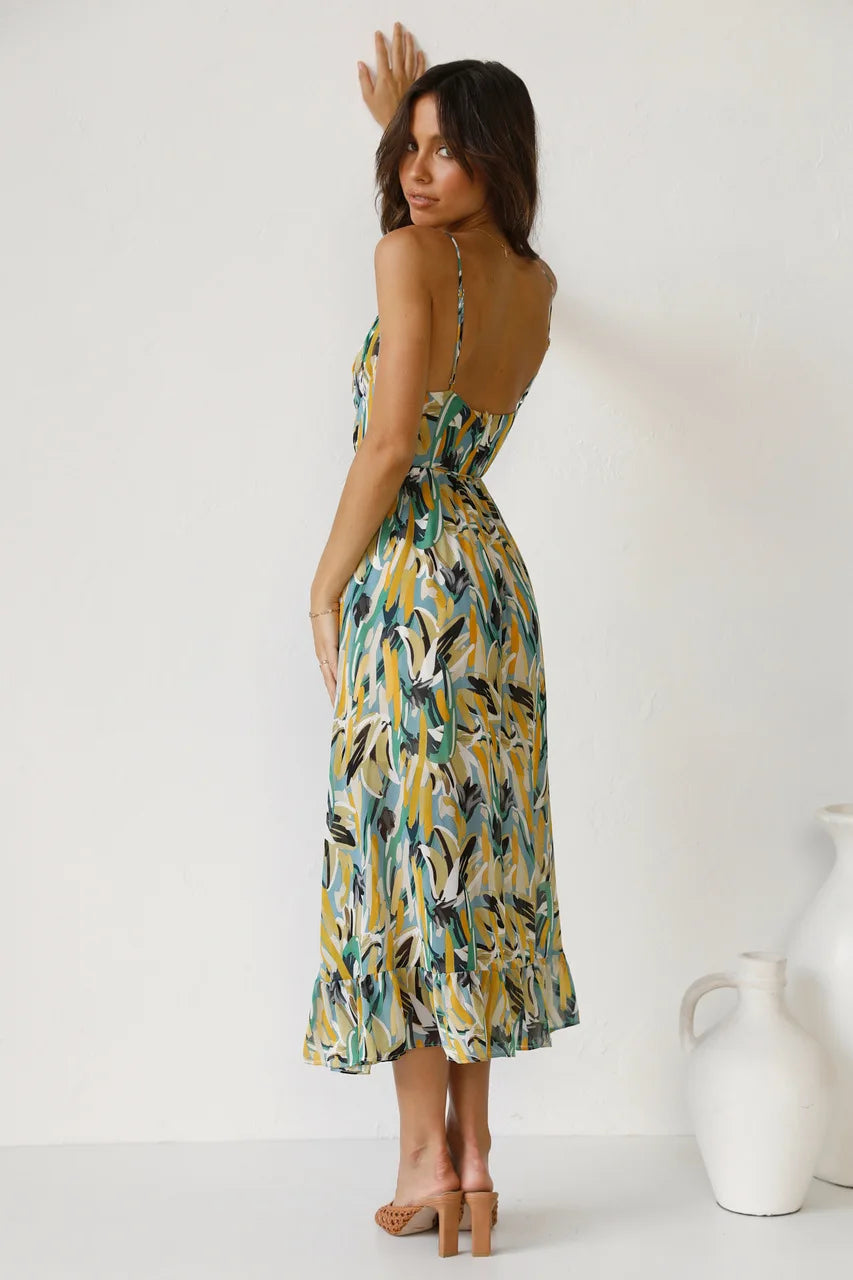 Damen Kleid | Spaghettiträger V-Ausschnitt Midi