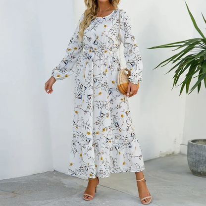 Damen Kleid | Blumenmuster Langarm Maxi