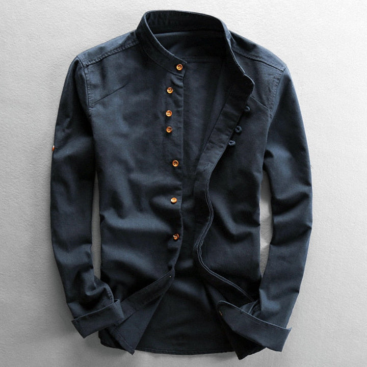 Herrenhemd | Langarm Stehkragen Japan Stil