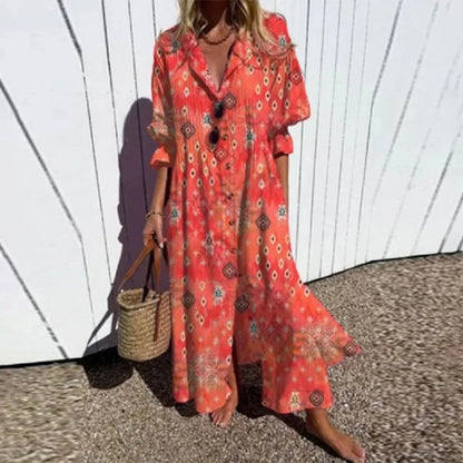 Damen Kleid | Print Knopfleiste Maxi