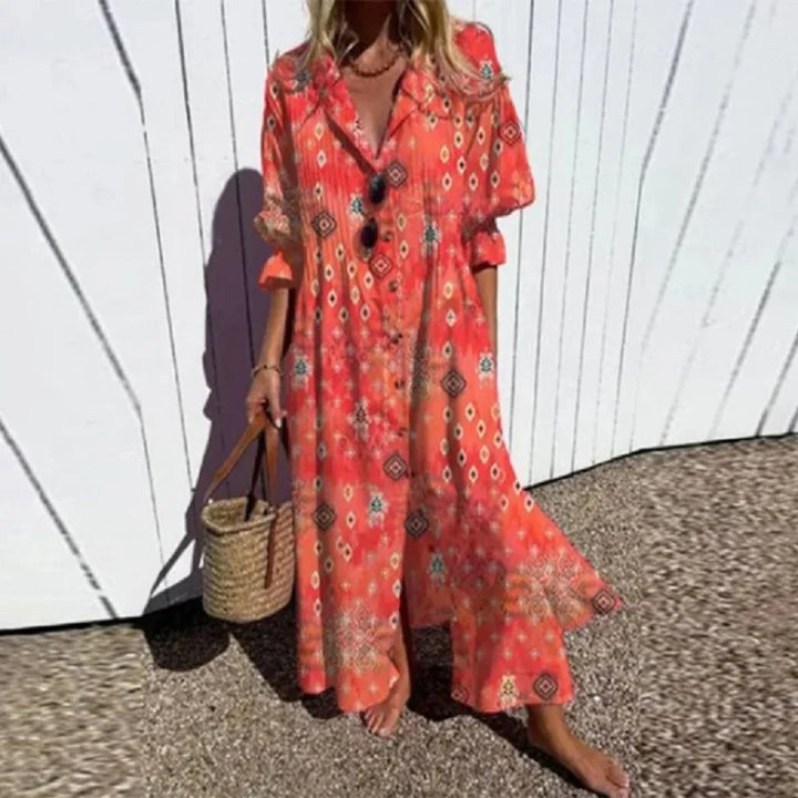 Damen Kleid | Print Knopfleiste Maxi