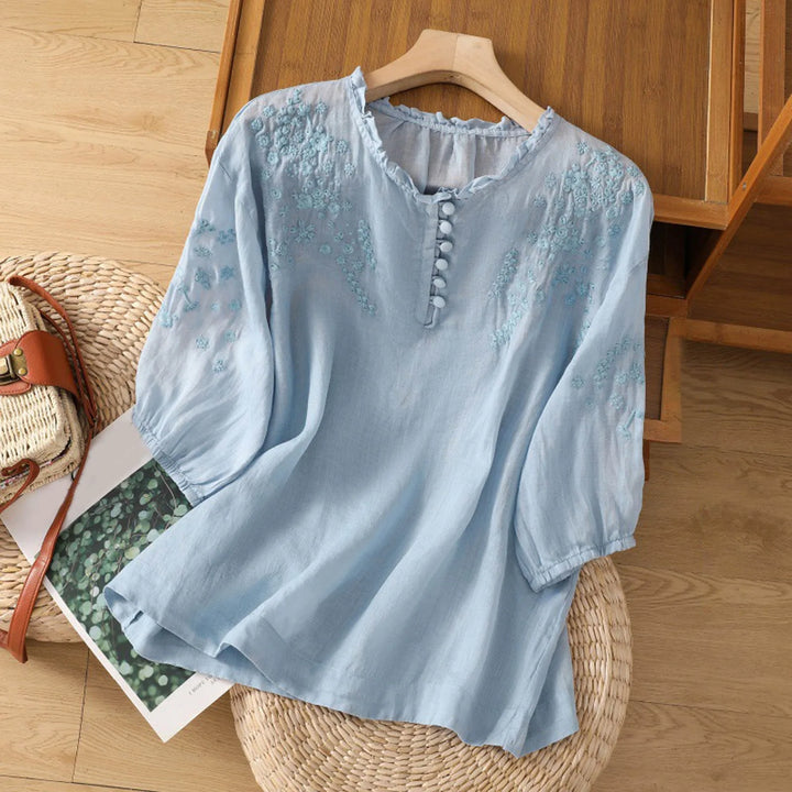 Damenbluse | 3/4-Arm mit Stickerei