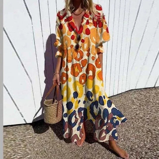 Damen Kleid | Print Knopfleiste Maxi
