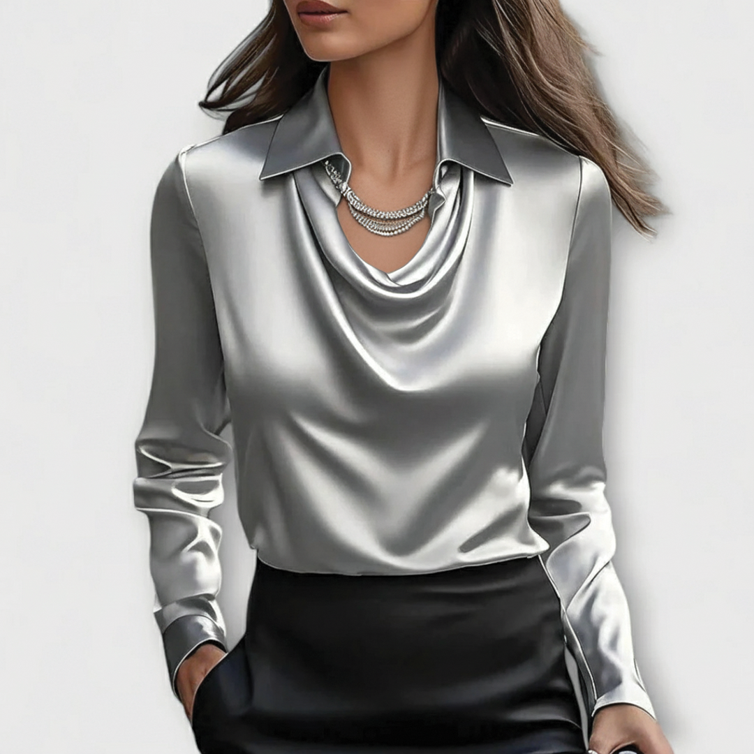 Damenbluse | Langarm Drapierter Ausschnitt Uni