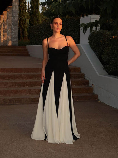 Damen Abendkleid | Spaghettiträger Kontrast Maxi