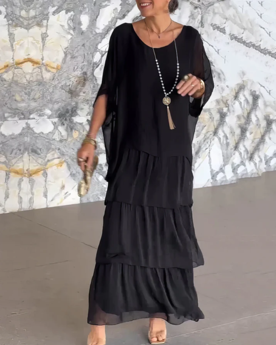 Damen Kleid | Lagen Rundhals Maxi