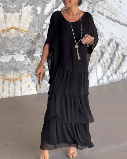 Damen Kleid | Lagen Rundhals Maxi