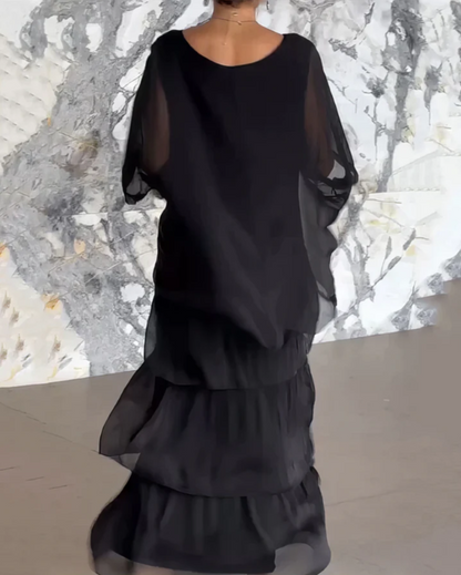 Damen Kleid | Lagen Rundhals Maxi