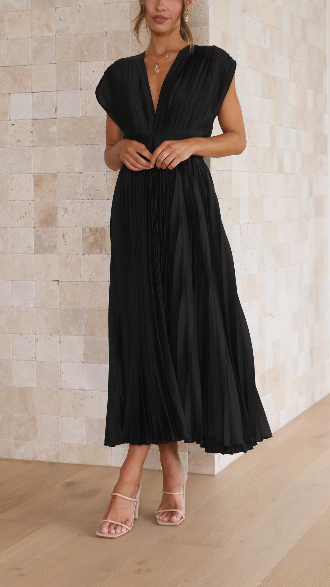 Damen Kleid | Plissee V-Ausschnitt
