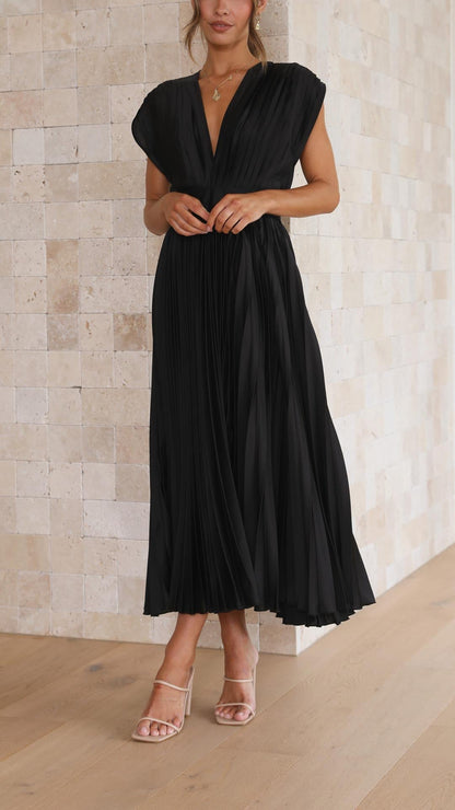 Damen Kleid | Plissee V-Ausschnitt