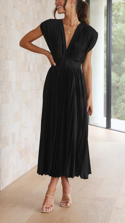 Damen Kleid | Plissee V-Ausschnitt