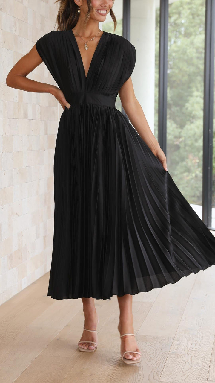 Damen Kleid | Plissee V-Ausschnitt