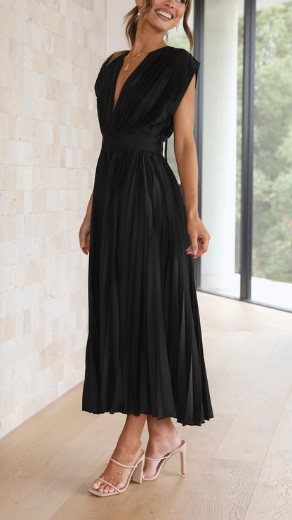 Damen Kleid | Plissee V-Ausschnitt