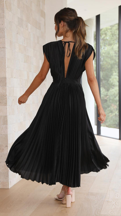 Damen Kleid | Plissee V-Ausschnitt