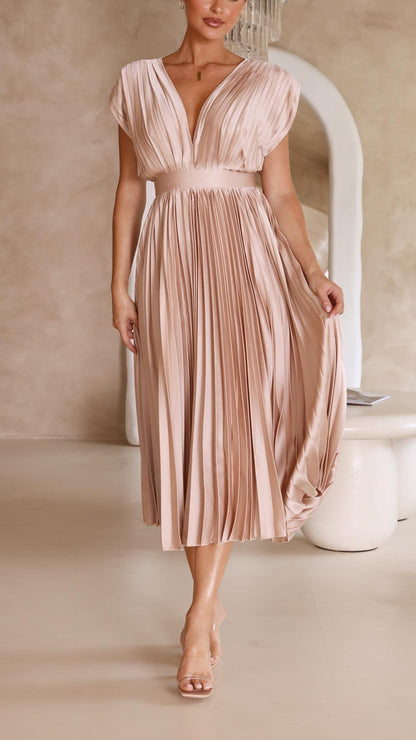 Damen Kleid | Plissee V-Ausschnitt