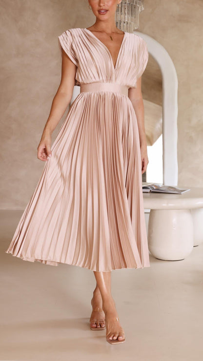Damen Kleid | Plissee V-Ausschnitt
