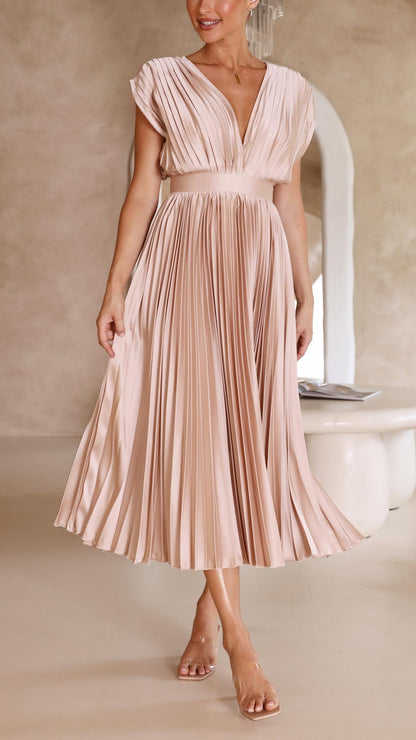 Damen Kleid | Plissee V-Ausschnitt