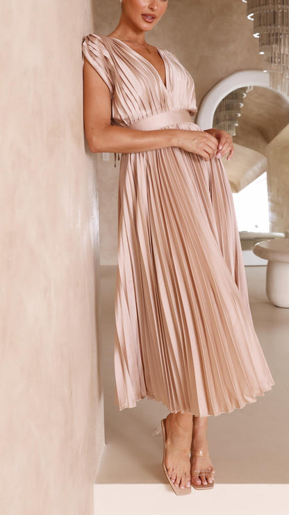 Damen Kleid | Plissee V-Ausschnitt