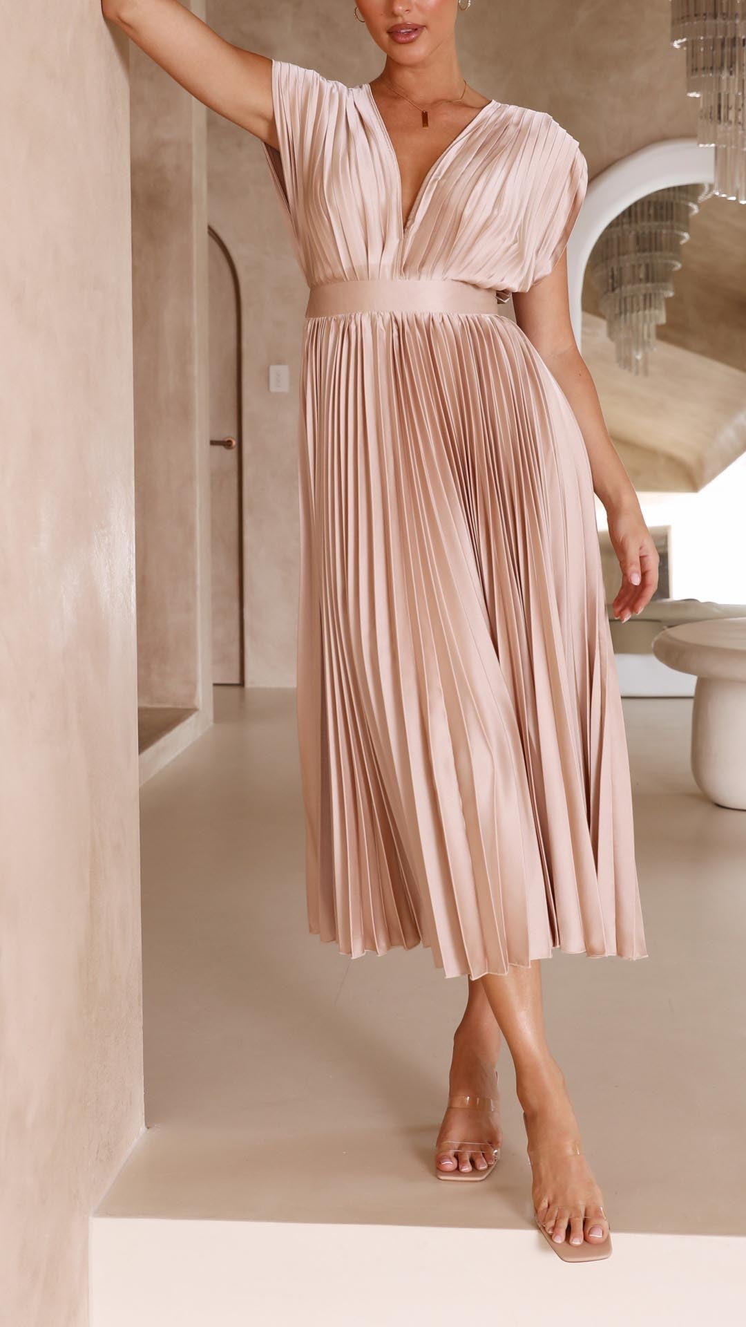 Damen Kleid | Plissee V-Ausschnitt