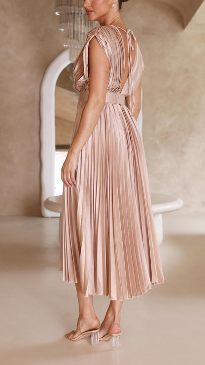 Damen Kleid | Plissee V-Ausschnitt