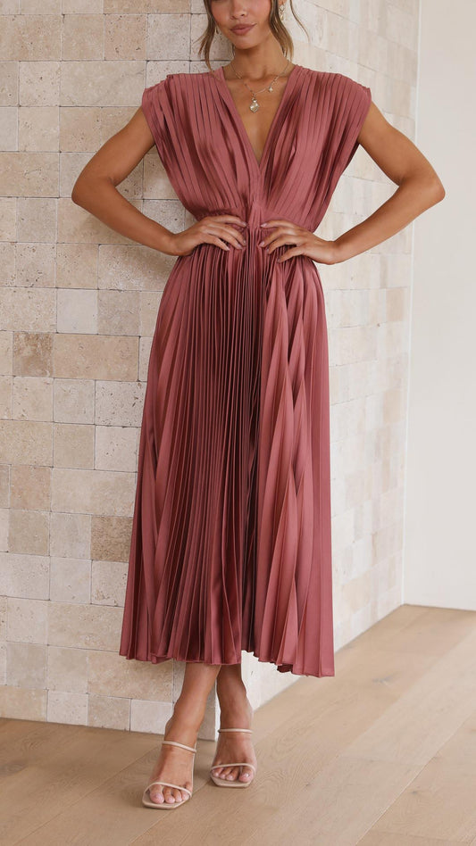 Damen Kleid | Plissee V-Ausschnitt