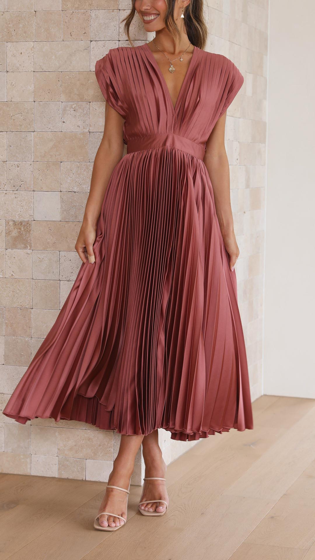 Damen Kleid | Plissee V-Ausschnitt