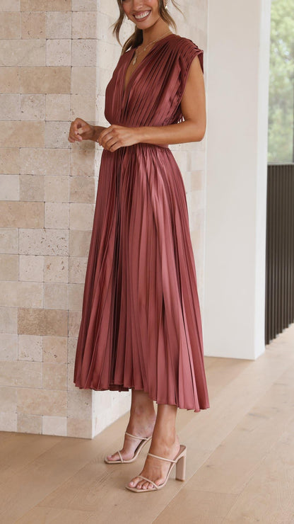 Damen Kleid | Plissee V-Ausschnitt