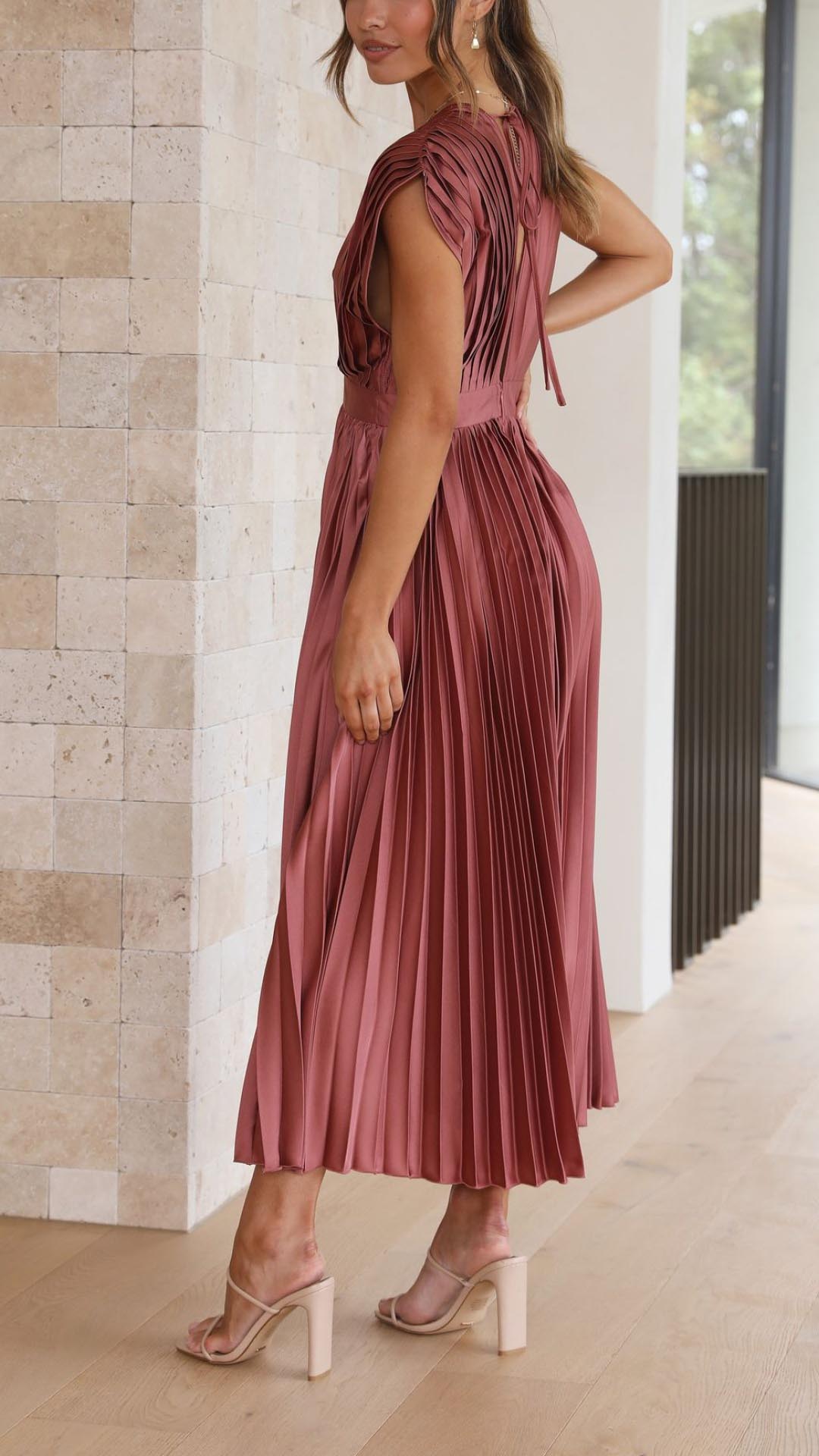Damen Kleid | Plissee V-Ausschnitt