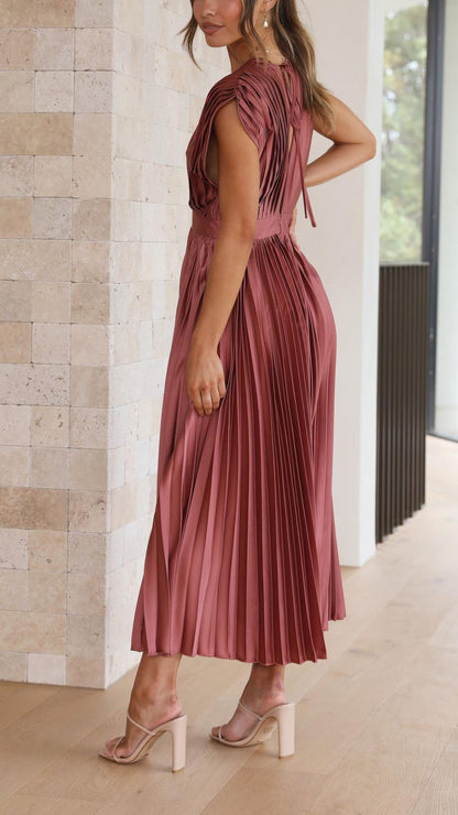 Damen Kleid | Plissee V-Ausschnitt